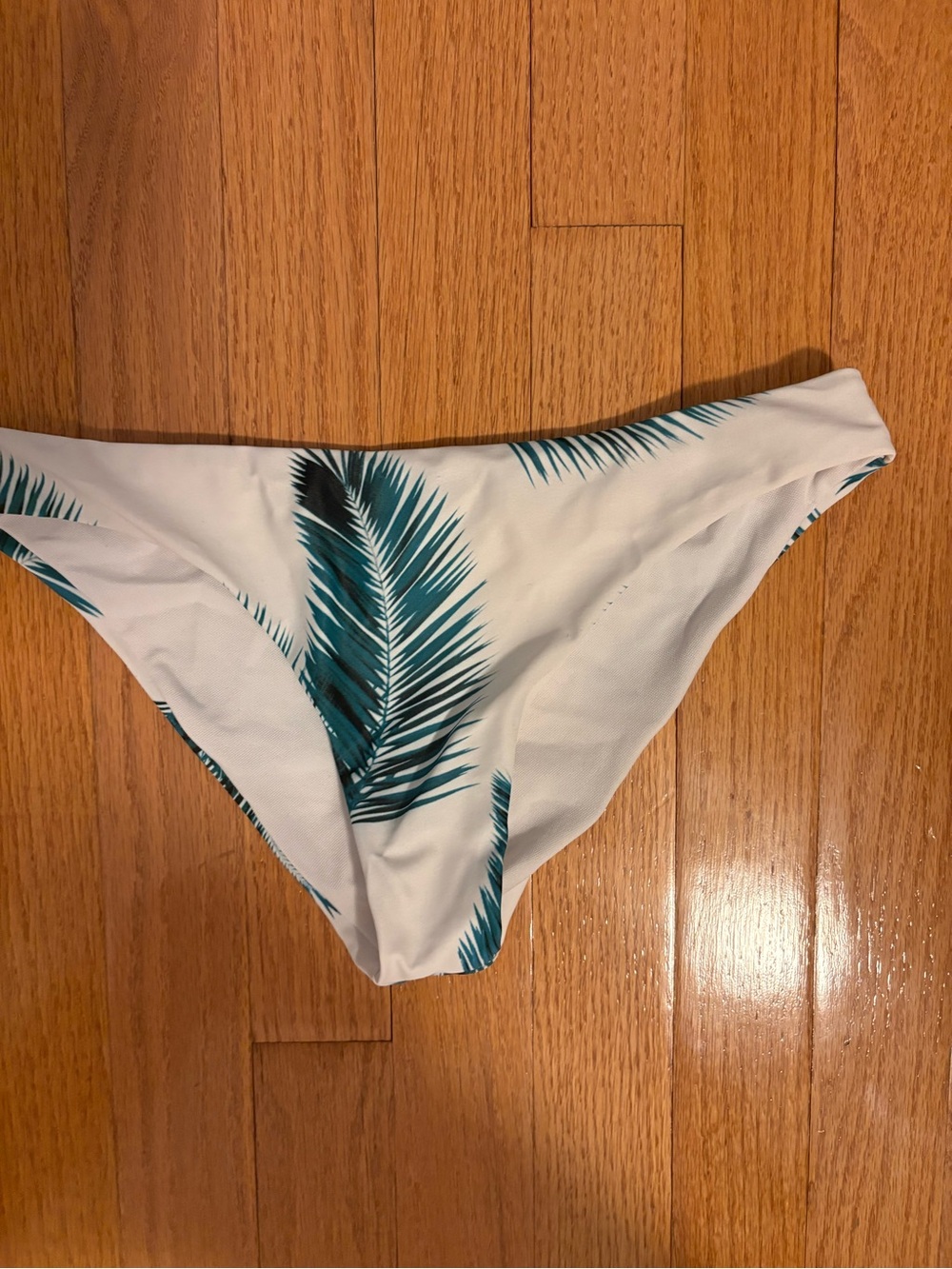 Zaful White Bikini Bottom with Teal Palm Leaves